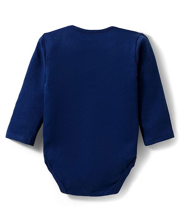 Babyhug 100% Cotton Interlock Knit Full Sleeves Vehicle Printed Onesies With Leggings Cap & Booties - Navy Blue