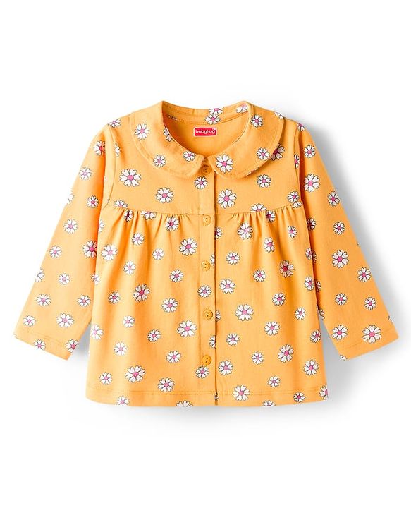 Babyhug Cotton Knit Full Sleeves Co-ord Night Suit With Floral Print - Yellow