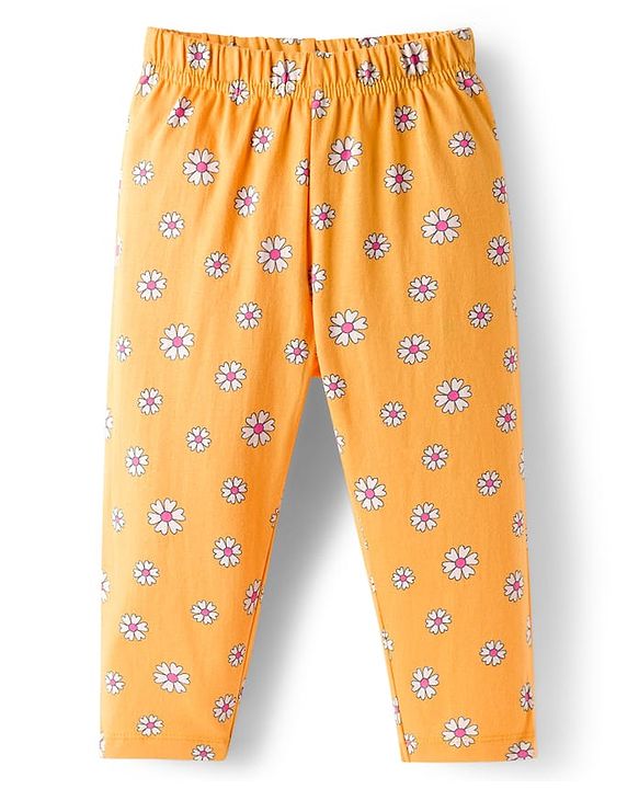 Babyhug Cotton Knit Full Sleeves Co-ord Night Suit With Floral Print - Yellow