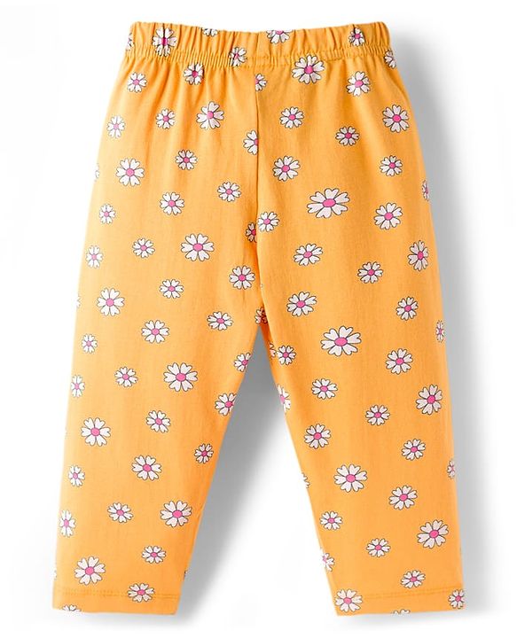 Babyhug Cotton Knit Full Sleeves Co-ord Night Suit With Floral Print - Yellow