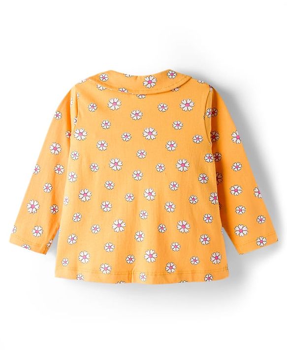 Babyhug Cotton Knit Full Sleeves Co-ord Night Suit With Floral Print - Yellow