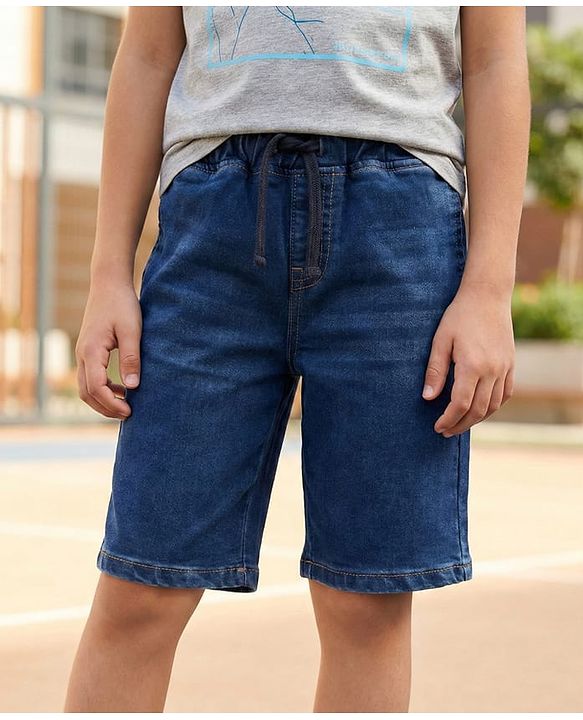 Pine Kids Denim Woven Solid Color Shorts - Navy Blue