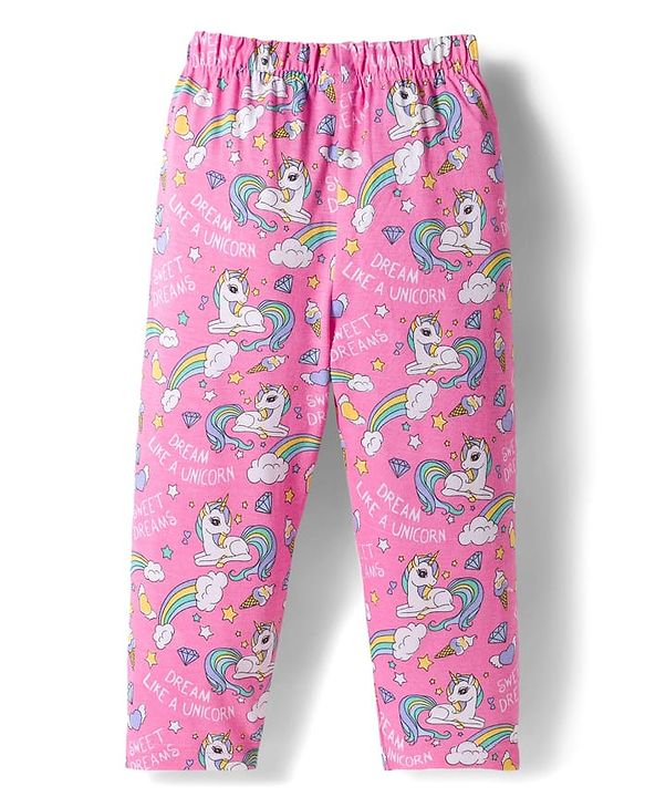 Babyhug 100% Cotton Knit Full Sleeves Co-ords Front Open Night Suit with Unicorn Print - Pink