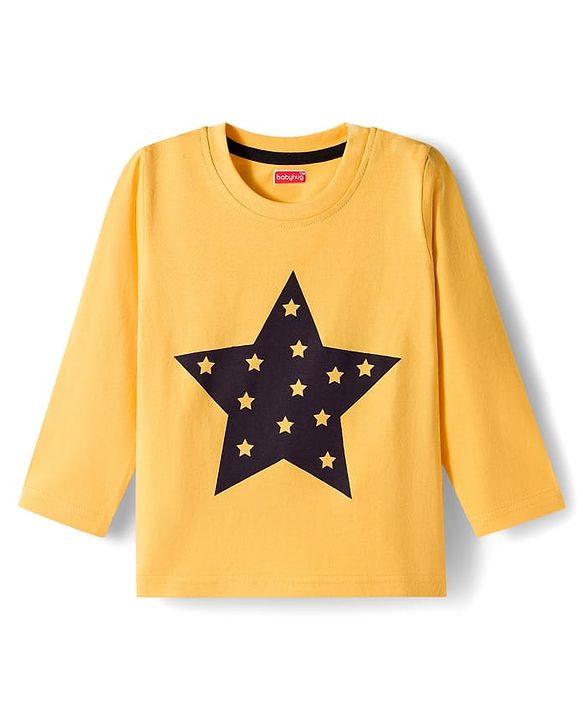 Babyhug Cotton Knit Full Sleeves Night Suit With Star Print - Yellow & White