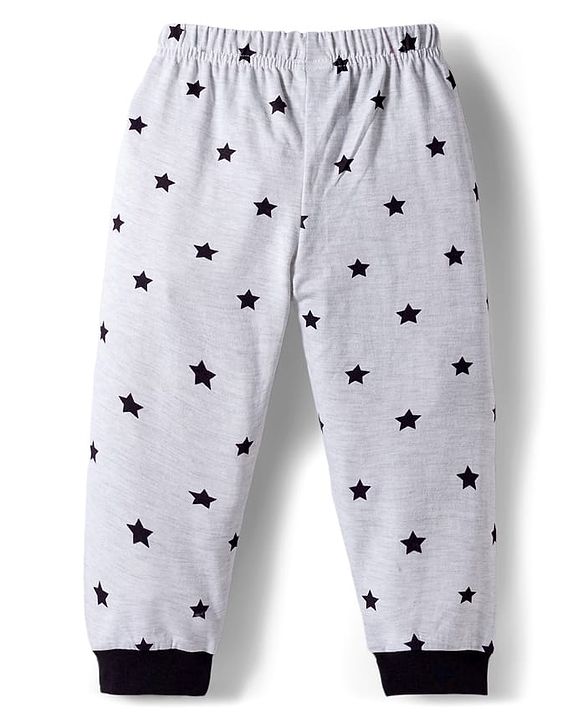 Babyhug Cotton Knit Full Sleeves Night Suit With Star Print - Yellow & White