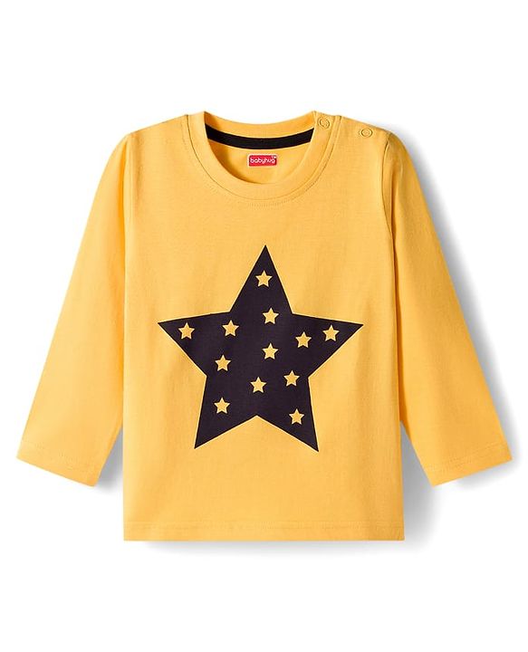 Babyhug Cotton Knit Full Sleeves Night Suit With Star Print - Yellow & White