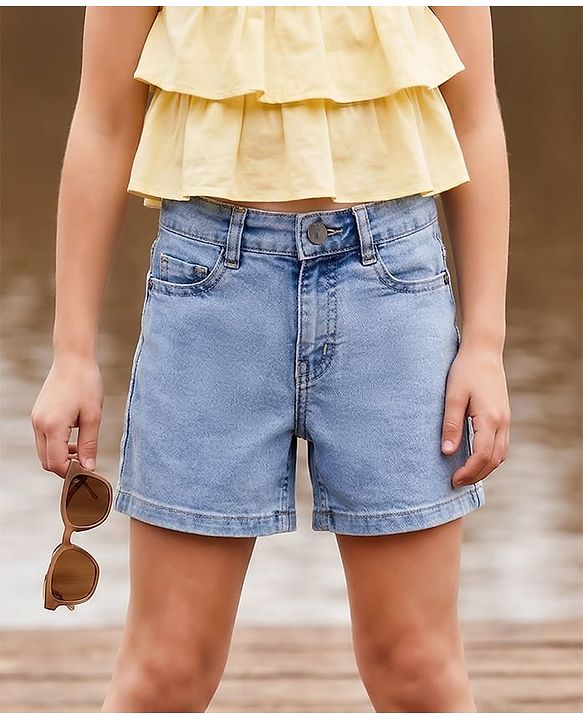 Pine Kids Cotton Woven Solid Shorts - Blue