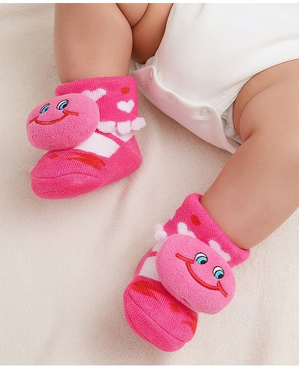 Cute Walk by Babyhug Socks With Animal Applique - Dark Pink