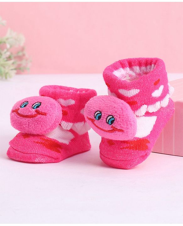 Cute Walk by Babyhug Socks With Animal Applique - Dark Pink