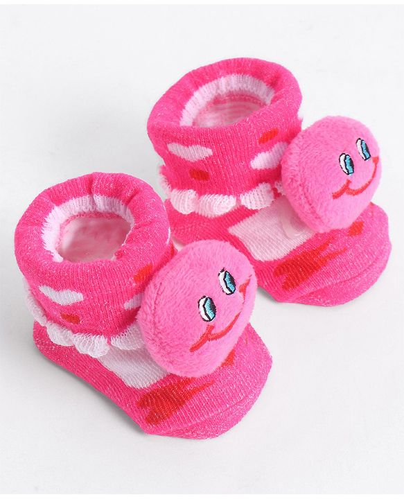 Cute Walk by Babyhug Socks With Animal Applique - Dark Pink