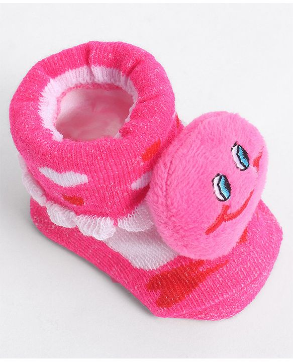Cute Walk by Babyhug Socks With Animal Applique - Dark Pink