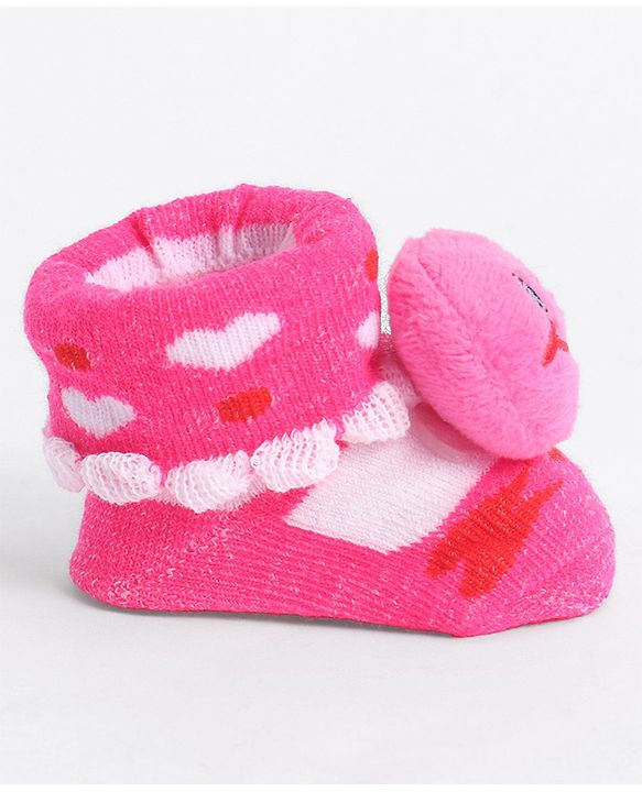 Cute Walk by Babyhug Socks With Animal Applique - Dark Pink