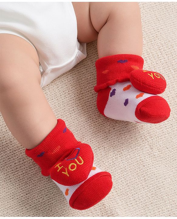 Cute Walk by Babyhug Socks With Heart Applique - Red