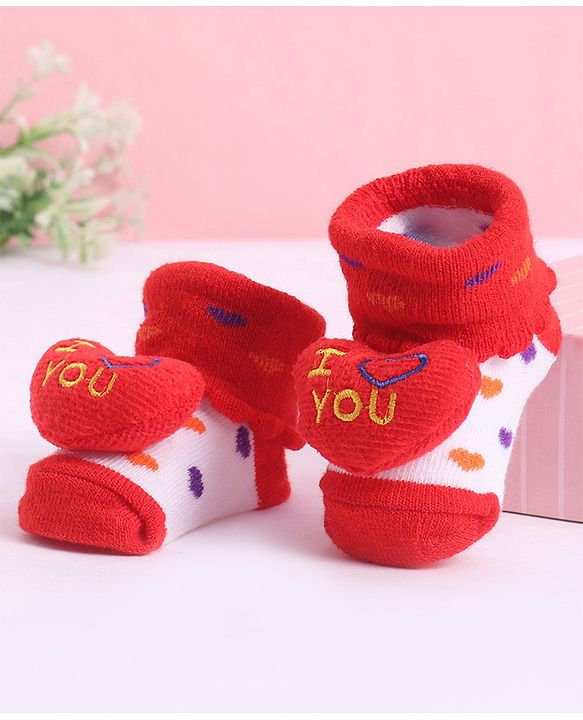 Cute Walk by Babyhug Socks With Heart Applique - Red