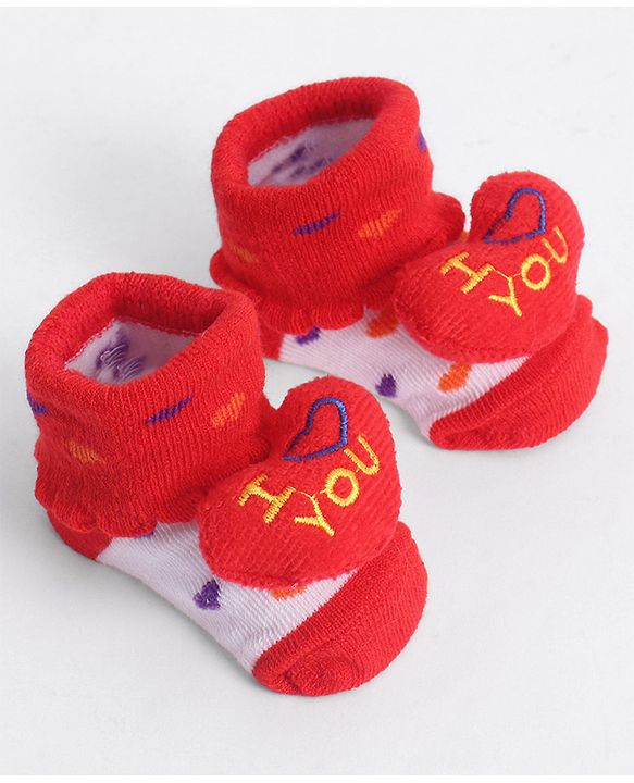 Cute Walk by Babyhug Socks With Heart Applique - Red
