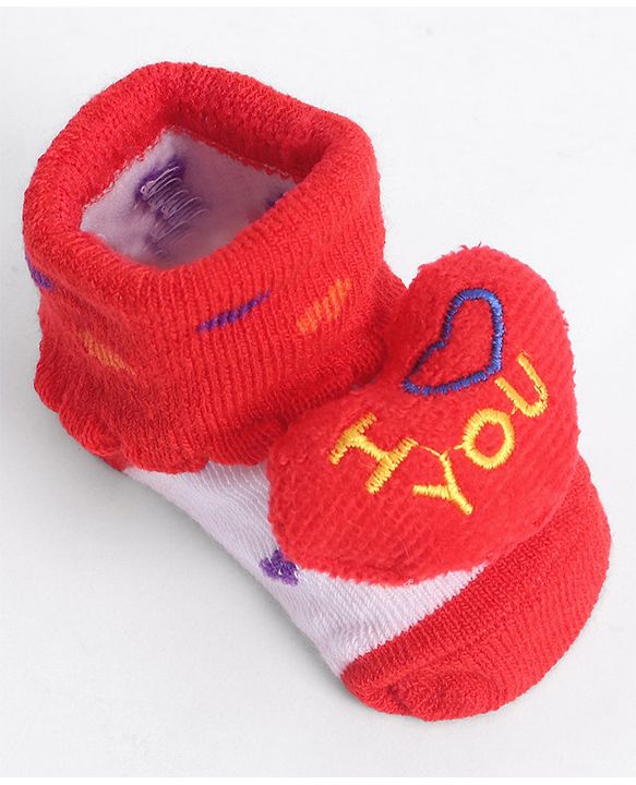 Cute Walk by Babyhug Socks With Heart Applique - Red