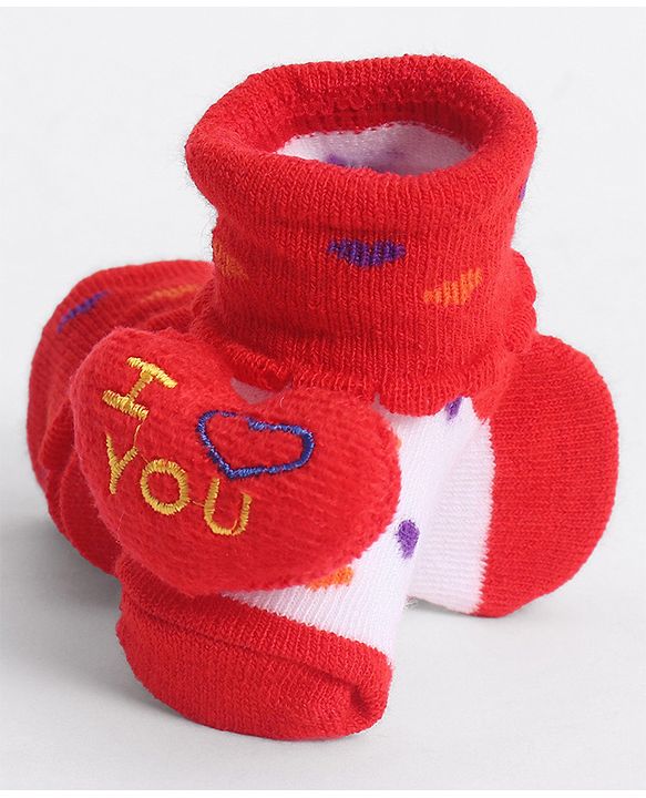 Cute Walk by Babyhug Socks With Heart Applique - Red