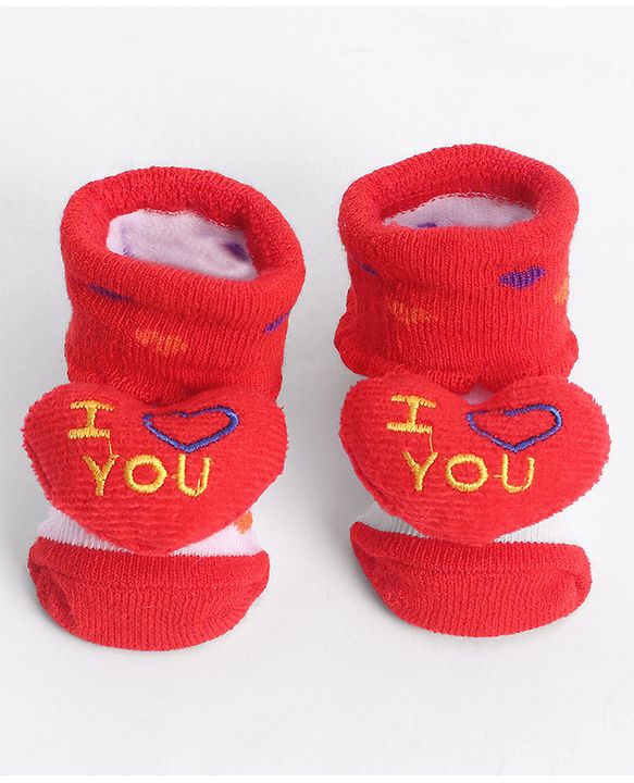 Cute Walk by Babyhug Socks With Heart Applique - Red