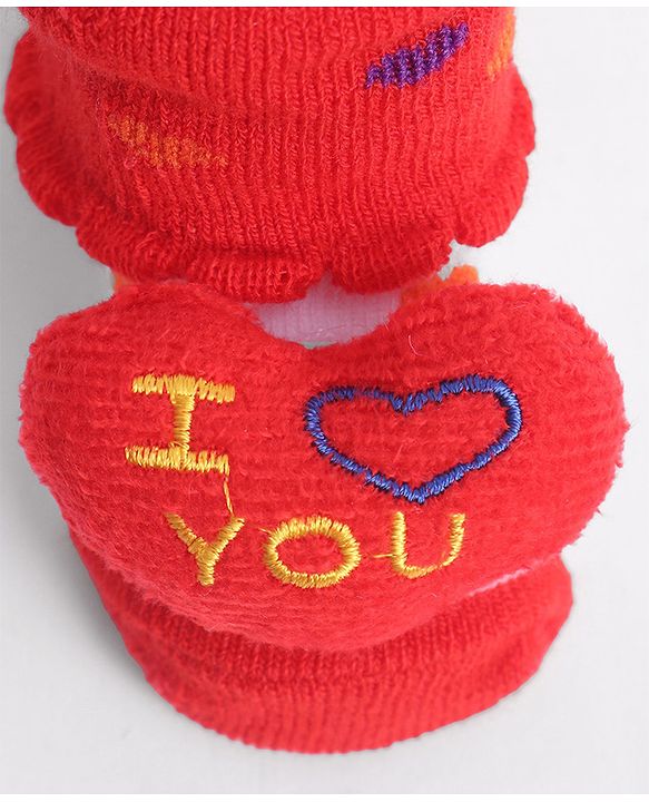 Cute Walk by Babyhug Socks With Heart Applique - Red