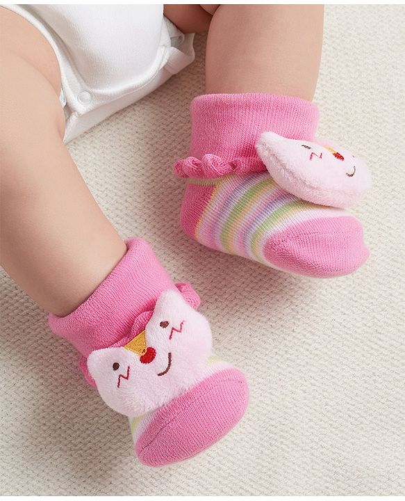 Cute Walk by Babyhug Socks With Animal Applique - Pink