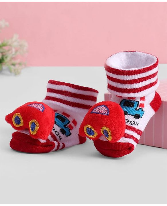 Cute Walk by Babyhug Socks With Vehicle Applique - Red