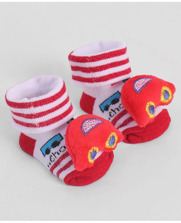 Cute Walk by Babyhug Socks With Vehicle Applique - Red