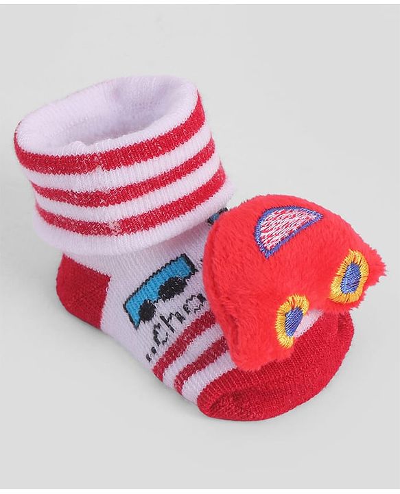 Cute Walk by Babyhug Socks With Vehicle Applique - Red