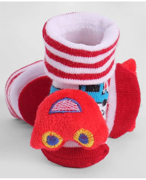 Cute Walk by Babyhug Socks With Vehicle Applique - Red