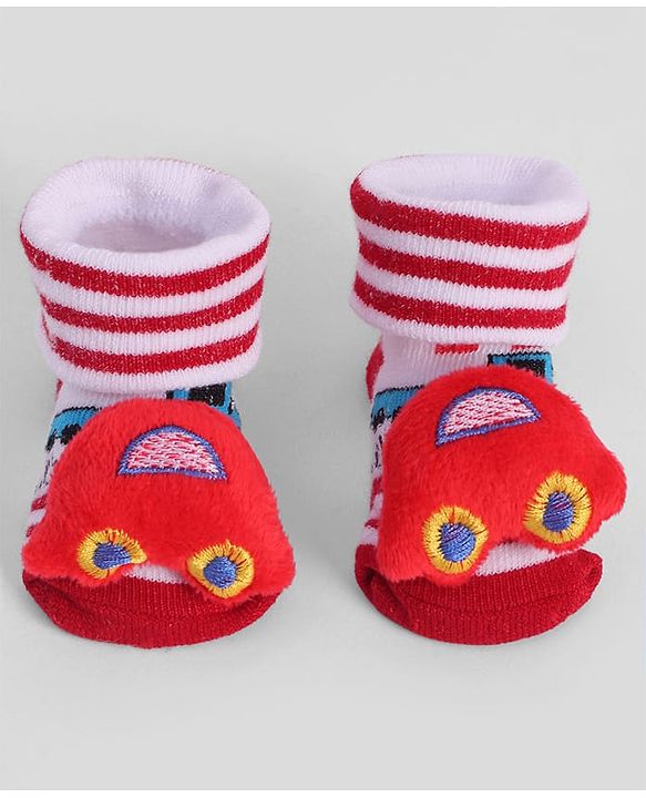 Cute Walk by Babyhug Socks With Vehicle Applique - Red