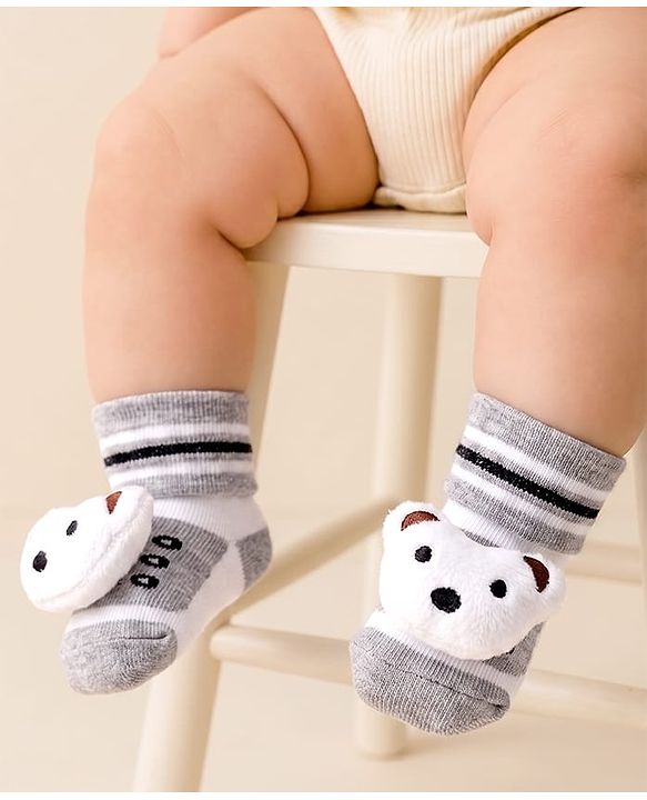 Cute Walk by Babyhug Socks With Animal Applique - Grey