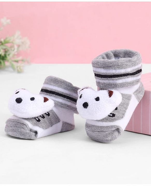 Cute Walk by Babyhug Socks With Animal Applique - Grey