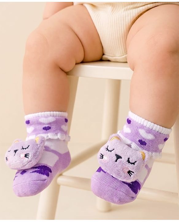 Cute Walk by Babyhug Socks With Animal Applique - Purple