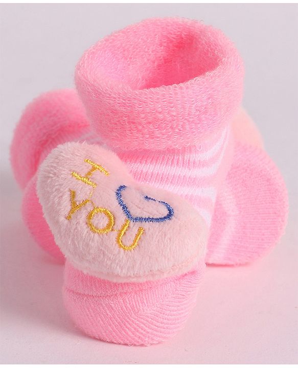 Cute Walk by Babyhug Socks With Heart Applique - Pink