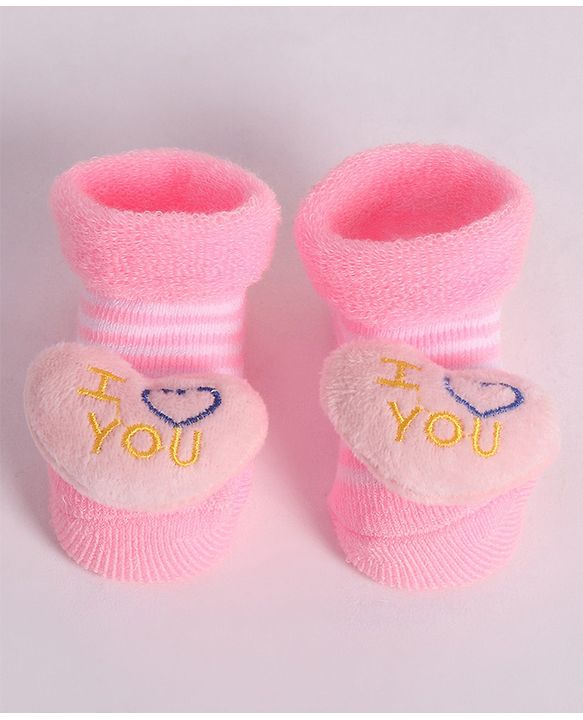 Cute Walk by Babyhug Socks With Heart Applique - Pink