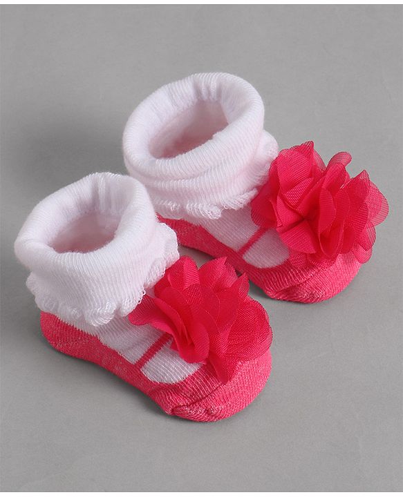 Cute Walk by Babyhug Socks With Floral Applique - Red
