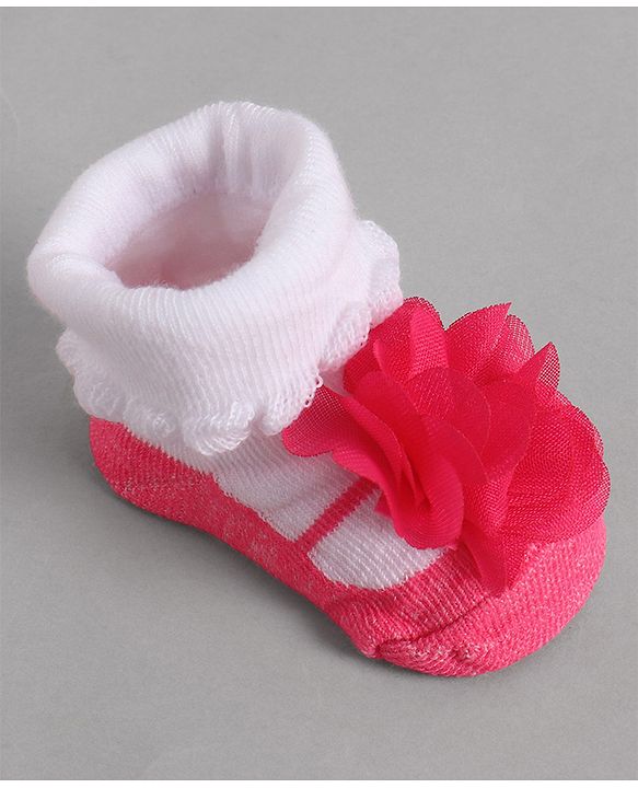 Cute Walk by Babyhug Socks With Floral Applique - Red