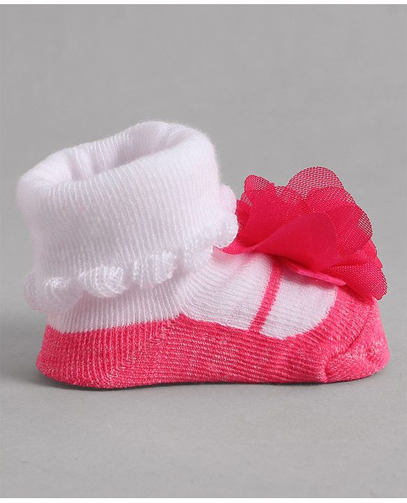 Cute Walk by Babyhug Socks With Floral Applique - Red