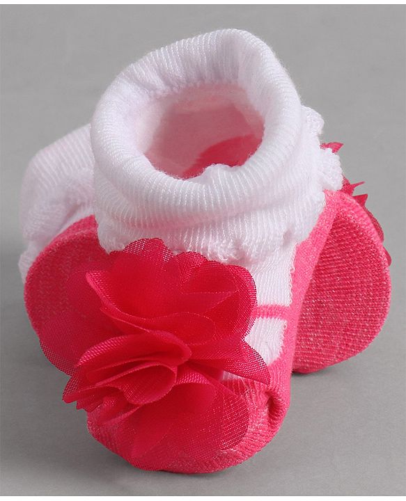 Cute Walk by Babyhug Socks With Floral Applique - Red