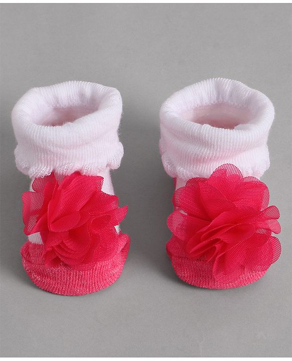 Cute Walk by Babyhug Socks With Floral Applique - Red