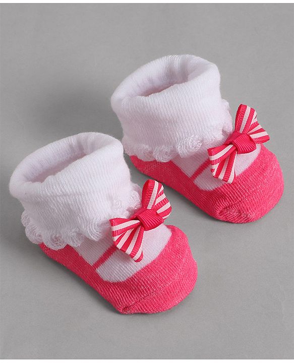 Cute Walk by Babyhug Socks With Bow Applique - Pink
