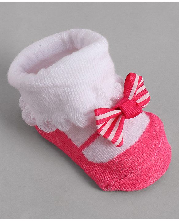 Cute Walk by Babyhug Socks With Bow Applique - Pink