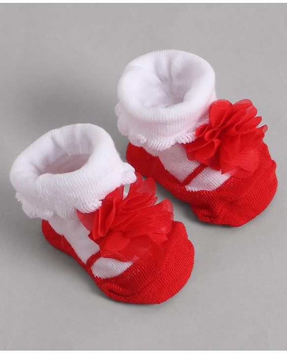 Cute Walk by Babyhug Socks With Floral Applique - Red