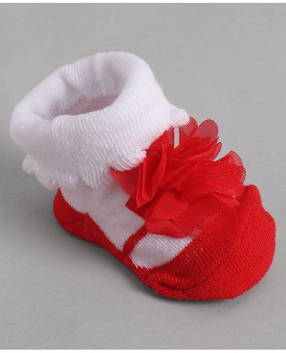 Cute Walk by Babyhug Socks With Floral Applique - Red