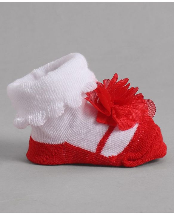 Cute Walk by Babyhug Socks With Floral Applique - Red