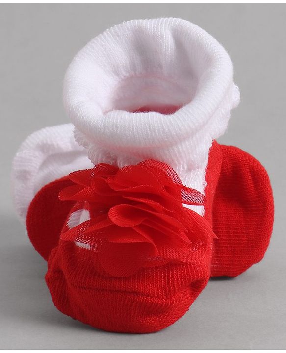 Cute Walk by Babyhug Socks With Floral Applique - Red