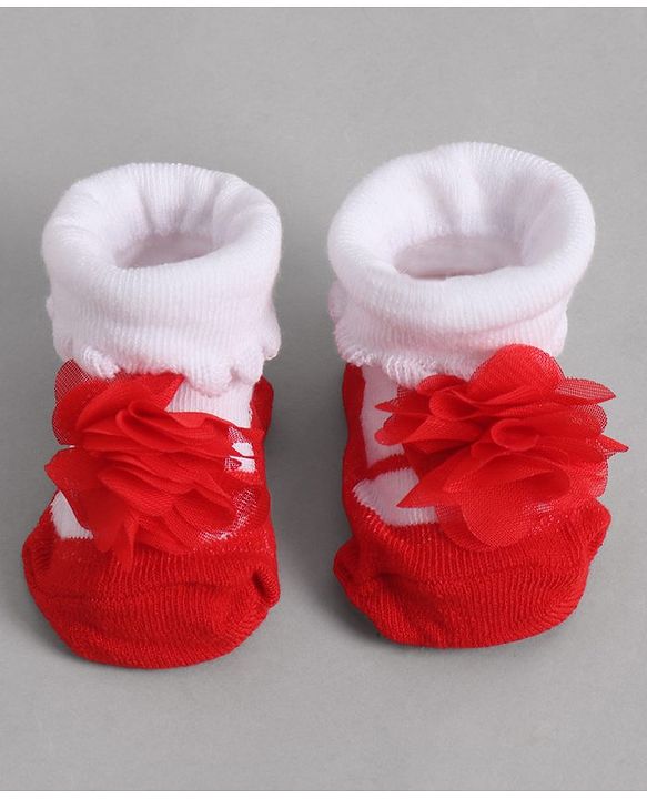 Cute Walk by Babyhug Socks With Floral Applique - Red