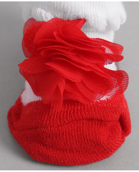 Cute Walk by Babyhug Socks With Floral Applique - Red