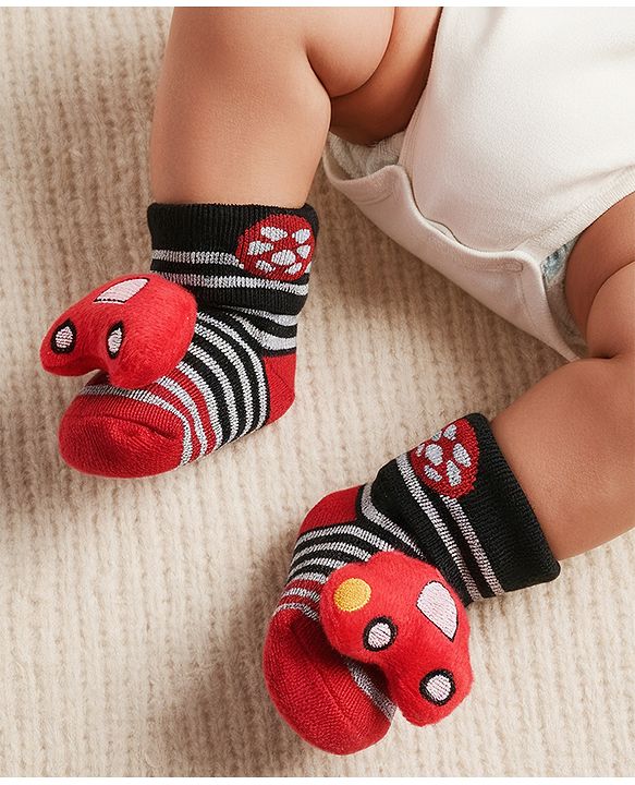 Cute Walk by Babyhug Socks With Vehicle Applique - Red