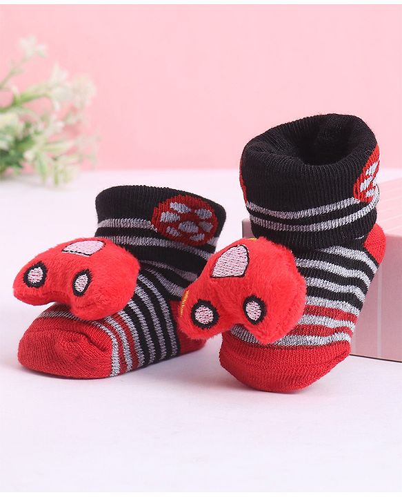 Cute Walk by Babyhug Socks With Vehicle Applique - Red