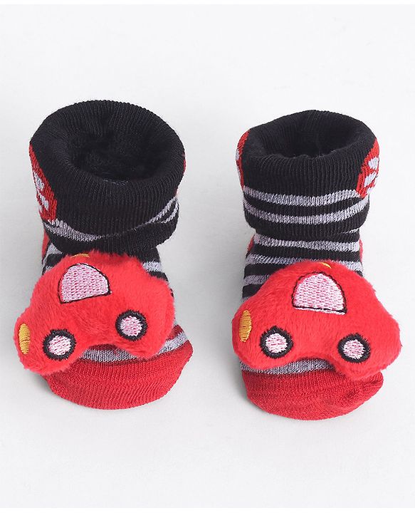 Cute Walk by Babyhug Socks With Vehicle Applique - Red